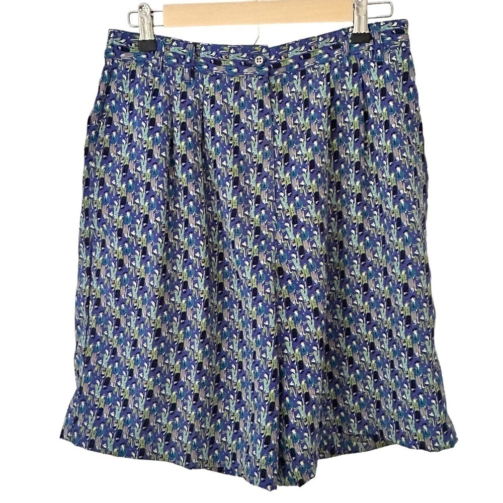 Vtg High Waisted Pleated Golfer People Print Bermuda Shorts Culottes Medium